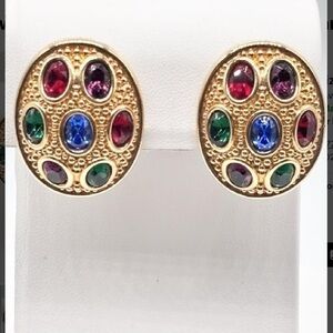 Swarovski Cabochon Jewel-Toned Crystal Pierced Earrings